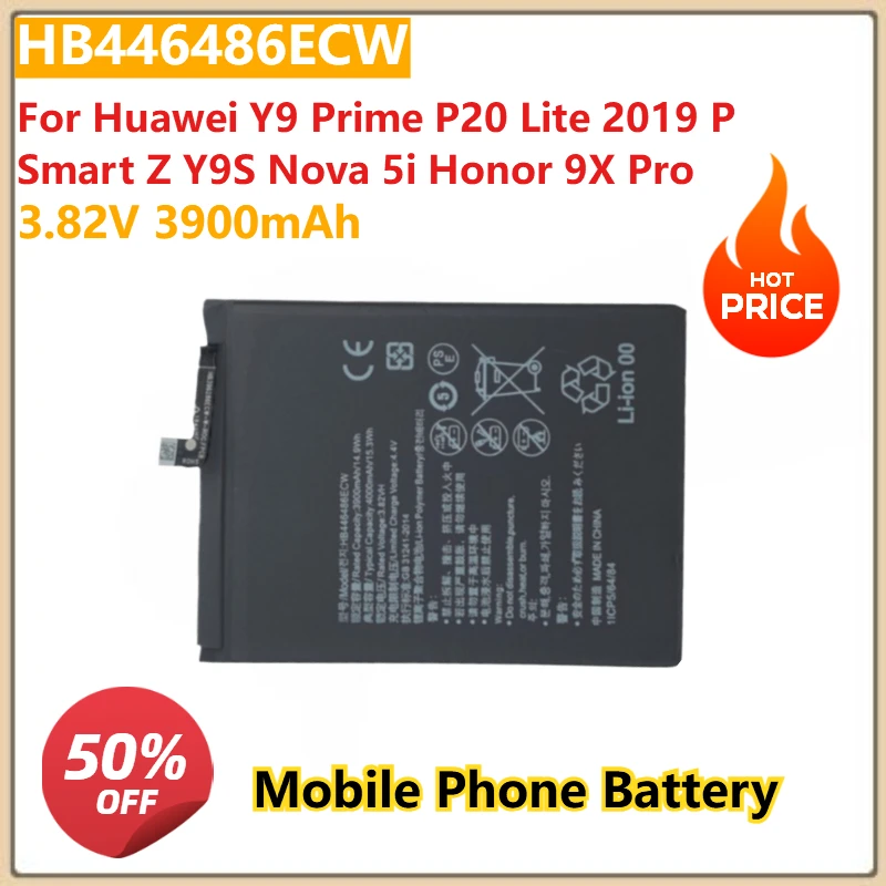 

For Huawei Y9 Prime P20 Lite 2019 P Smart Z Y9S Nova 5i Honor 9X Pro Replacement Mobile Phone Battery HB446486ECW 3.82V 3900mAh