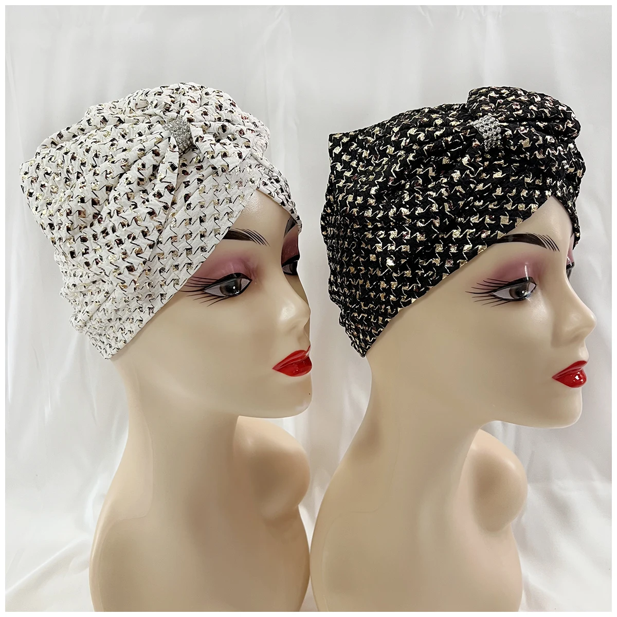 Wholesale Order Fashion Muslim Female Turban Hat Gold Stamp Velvet Hot Rhinestone Solid Indian Beanie Hair Bonnet Cap For Women