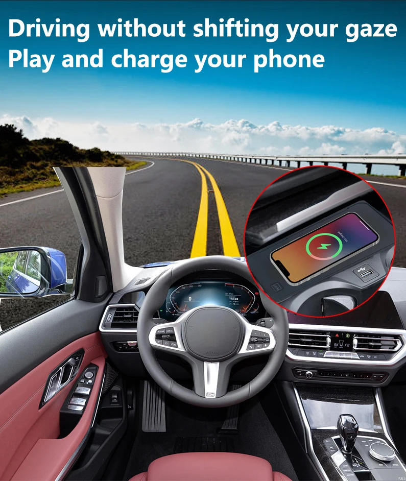 شحن سريع لاسلكي Qi لسلسلة BMW3 رؤية المفاتيح الرقمية 20-21