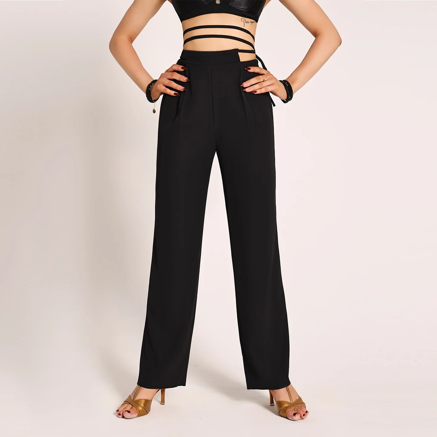 2025 pantalons de danse latine pour femmes noir pantalon de danse moderne adulte femme Chacha Rumba Tango pantalon de Performance latine DQS20713