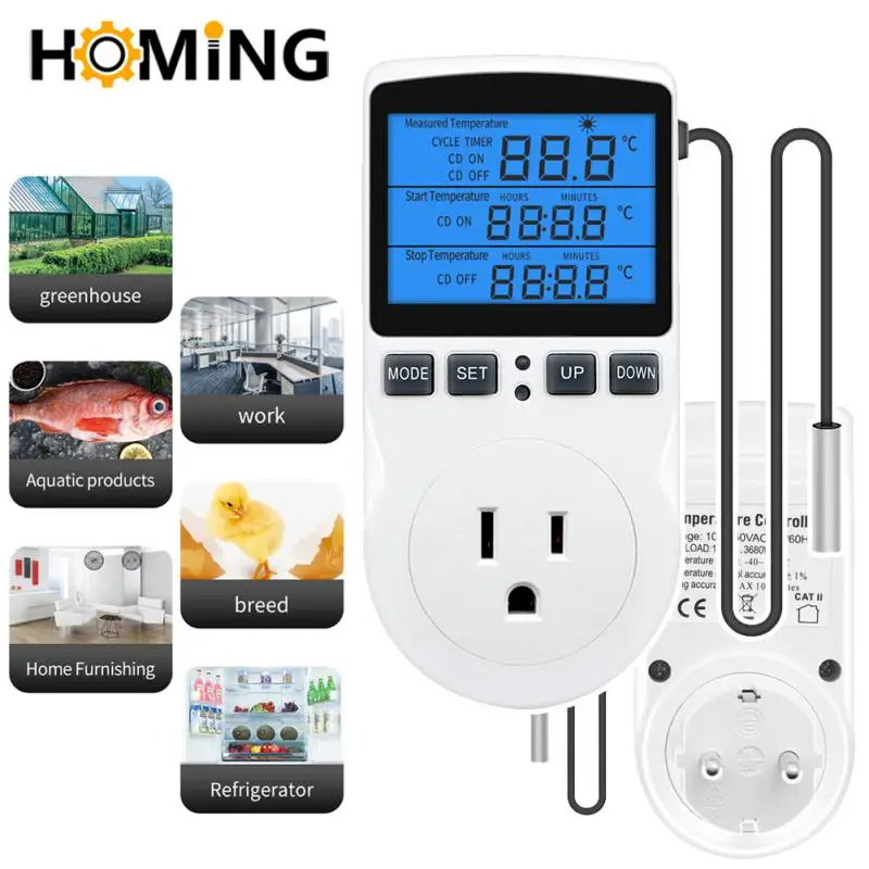 

Timer Socket Digital Thermostat 220v Temperature Controller Socket Outlet With Timer Switch Cooling Heating Temperature Sensor