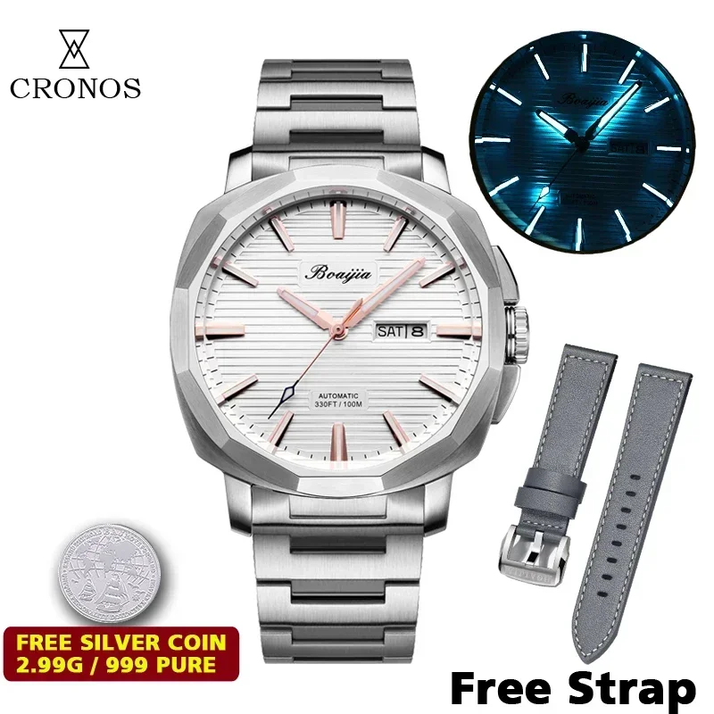 Cronos Watches For Men Boaijia CITIZEN 8205 Movement Automatic Diver Men Watch Horizontal Strips Dial 10Bar Waterproof BGW-9 Lum