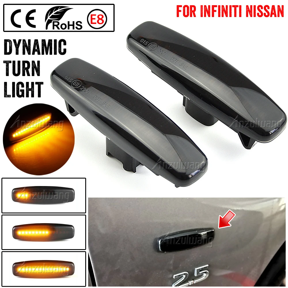 2pcs For Infiniti EX25 EX35 EX37 FX30d FX35 FX37 FX50 G25 G35 G37 JX35 M25 M35 M37 LED Dynamic Side Marker Turn Signal Lights