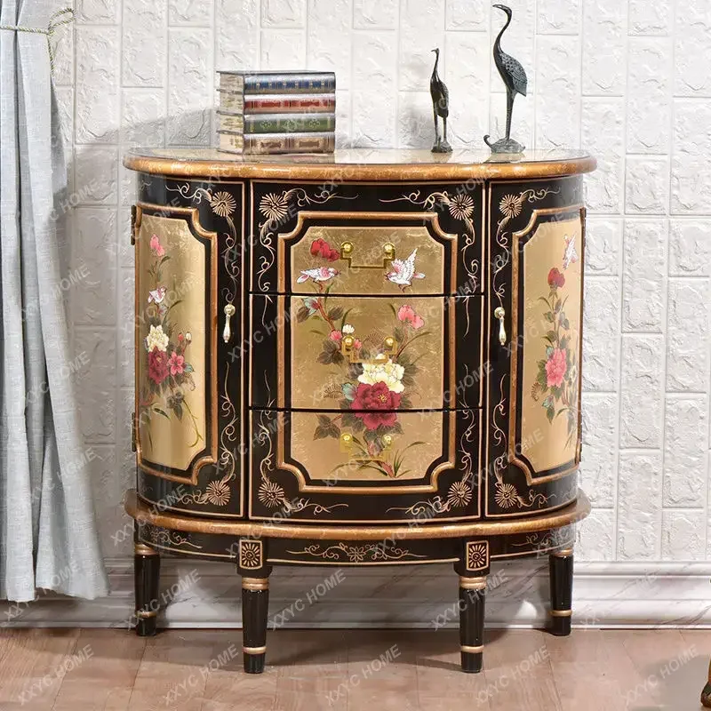 

WW04ld14New Chinese-style entrance cabinet retro classical painted gold foil decorative chest cabinet storage partition foyer