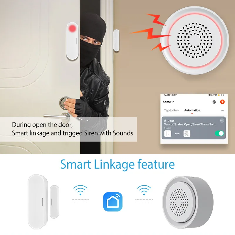 Sensor de cuerpo humano inalámbrico Tuya, monitoreo inteligente de seguridad para el hogar, alarma de sonido y luz, Sensor de temperatura y humedad