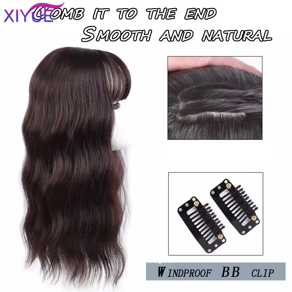 XIYUE peruca para remendo de cabelo superior das mulheres, Franja peruca, clareamento do cabelo, ondulado, natural, fofo almofada de cabelo