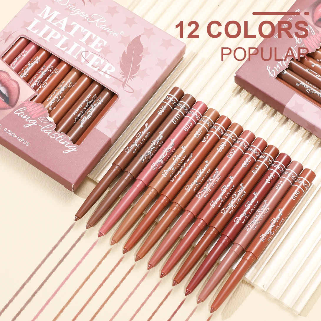 입술 모양을 잡아주는 12피스 립 라이너 세트, 초보자 친화적인, 자연스럽고 섬세한 립 펜슬, 방수 매트 누드 립 라이너 세트