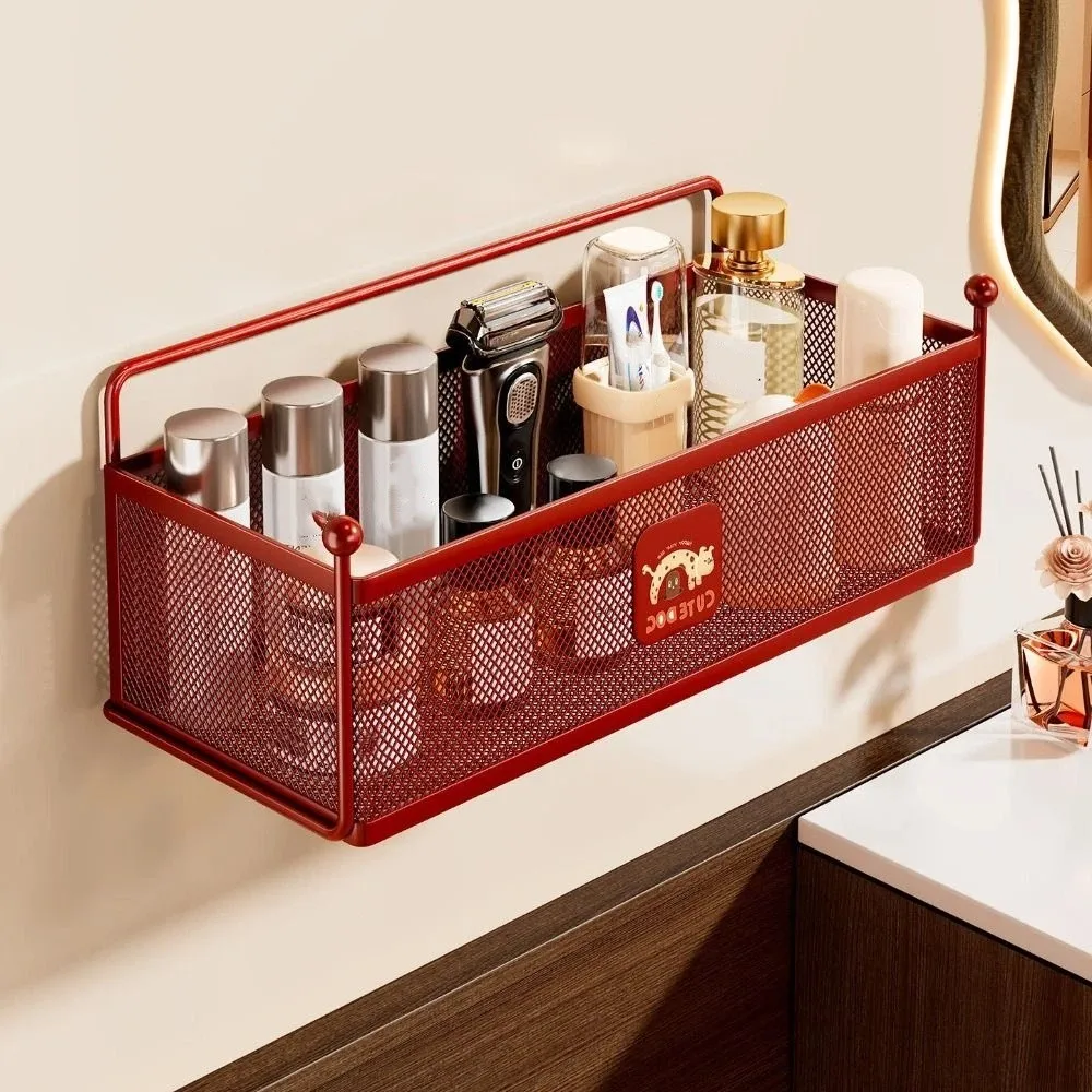 

High Capacity Wall Mounted Storage Shelf Moisture Resistance Easy Clean Toiletries Organizer Rack Wall Mounted Smooth Sturdy