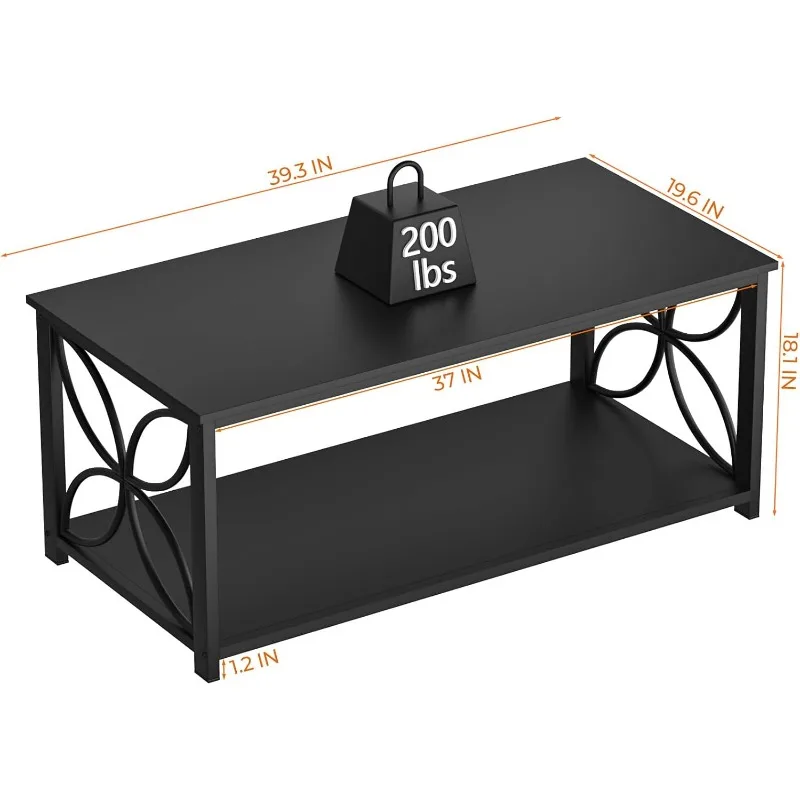 

Coffee Table for Living Room, 39 inch Small Table with Storage Shelf, Modern Center Table for Sofa Home Office,