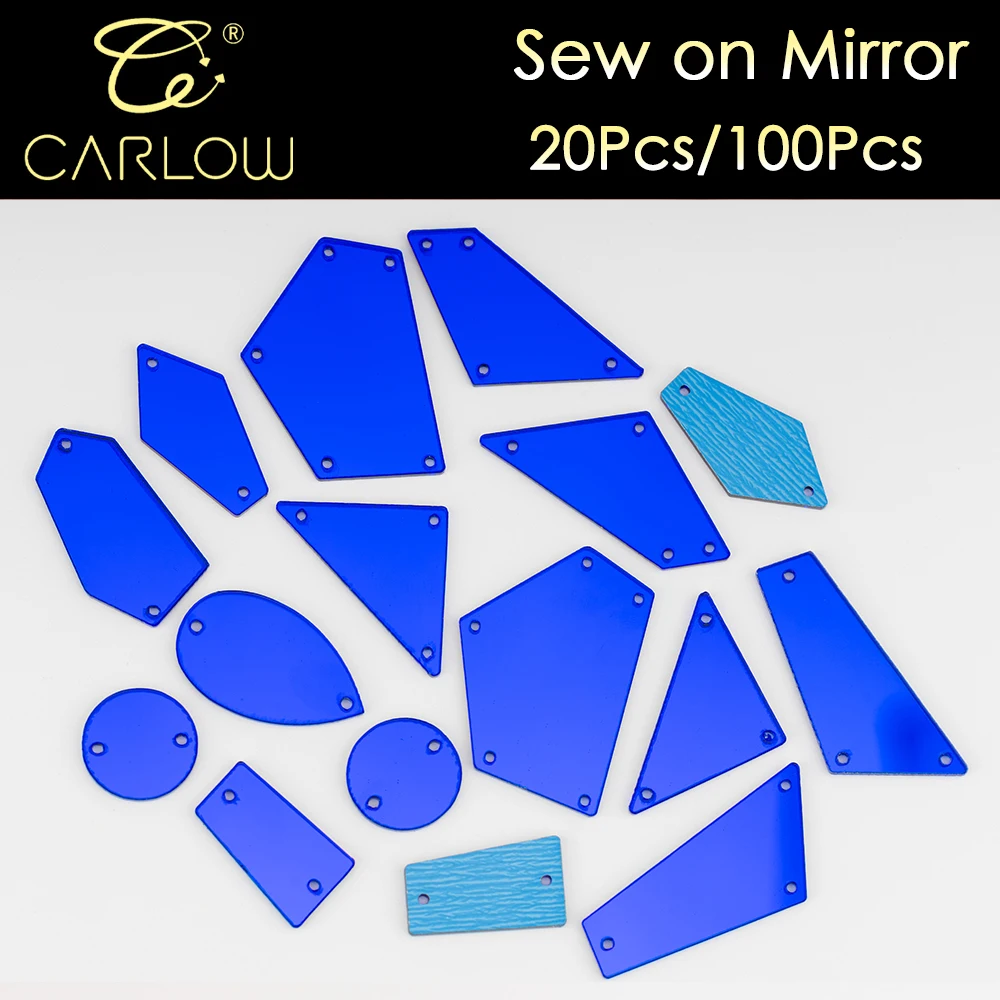 CARLOW Blue Acrylic Irregular Shapes Mirror Sew On Rhinestones AAAAA Flat Back Sewing Stones for Clothes Accessories