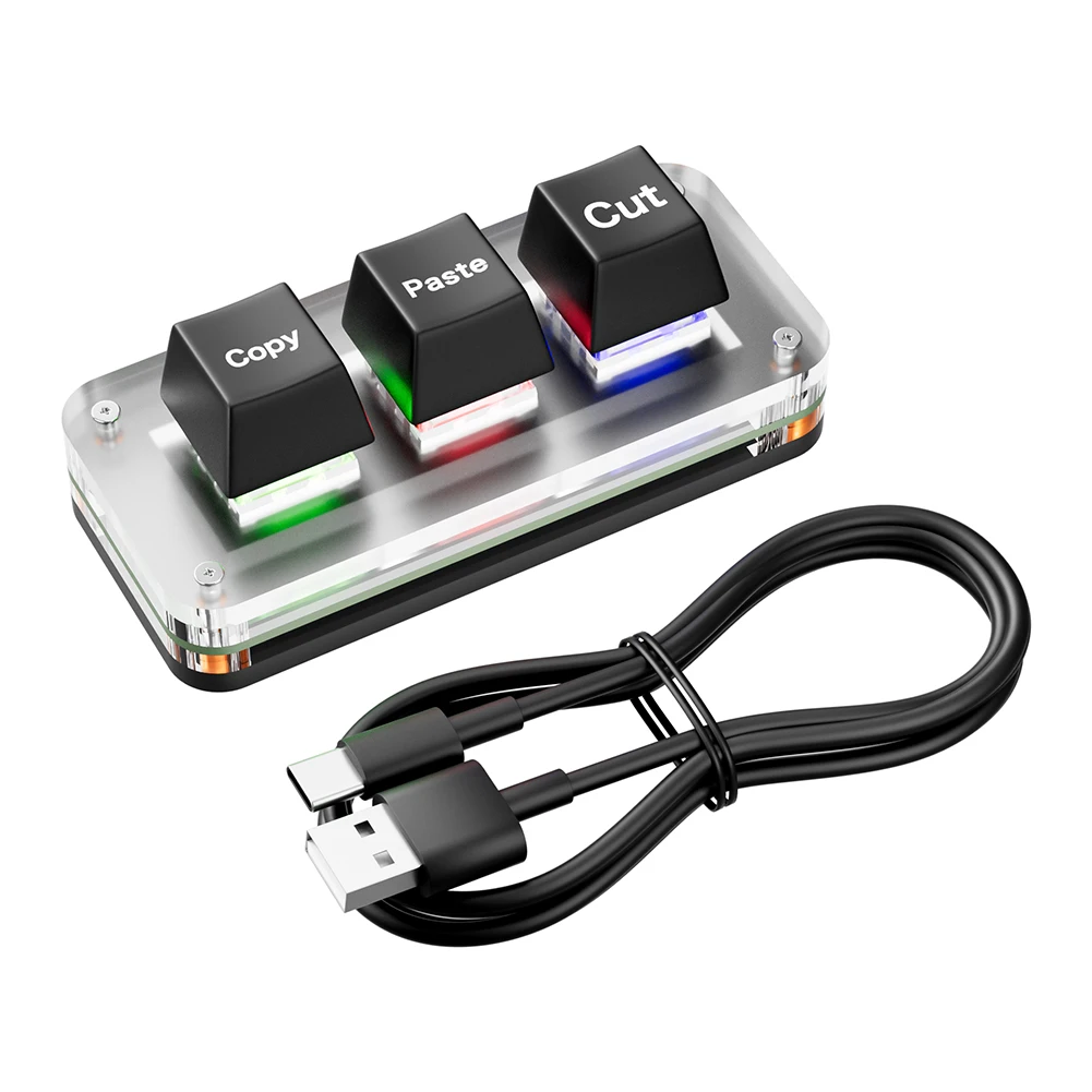 RGB Ctrl X C V Shortcut Teclado com uma mão Teclado macro de 3 teclas USB Type-C Teclado para jogos para trabalho contabilidade ou jogos de ritmo