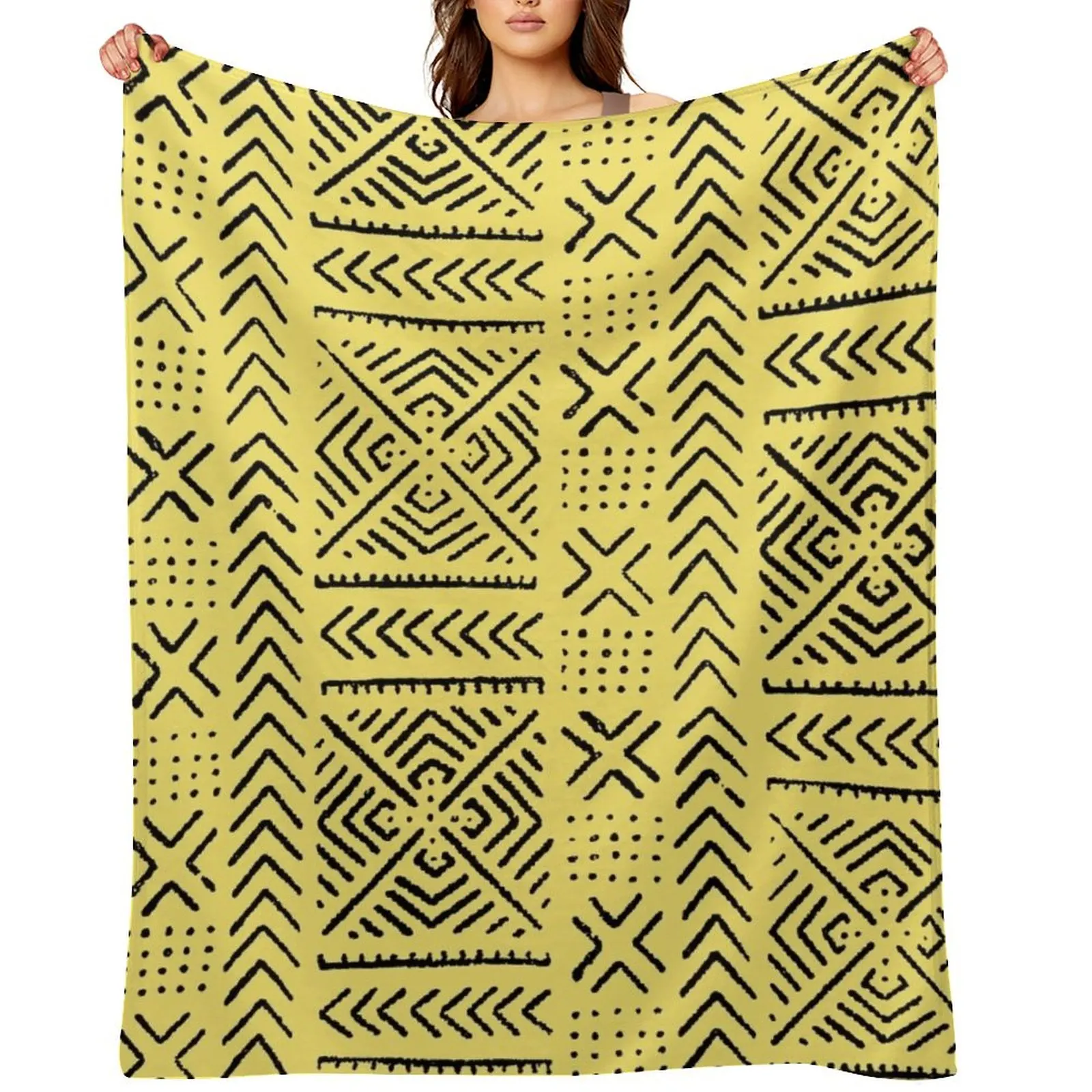 

Line Mud Cloth // Yellow Throw Blanket Blankets For Baby Personalized Gift Kid'S Multi-Purpose Blankets