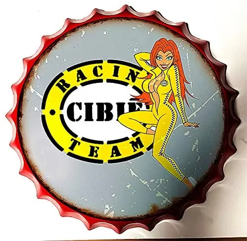 Retro Sign Car Supplier and Race Queen Brand Logo Bottle Caps Retro Metal Tin Sign Diameter  Home Decor Bar Plaque Lounge