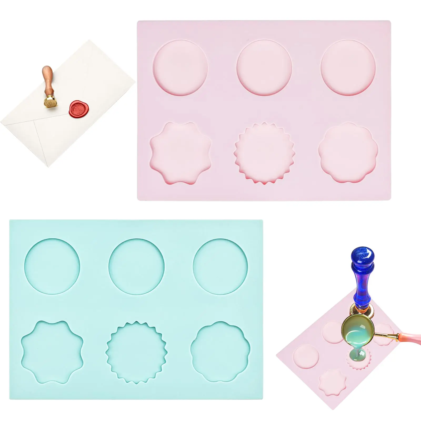 

2 Pack Wax Seal Mat for Wax Seal Stamp 6-Cavity Silicone Mat for Wax Seal Stamp for DIY Craft Adhesive Wax Seal Stickers