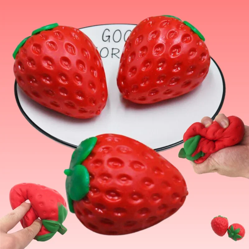 Giant Strawberry Squishy Slow Rising Shapeable Simulation Fruit Ball Stress Relieving Squeeze Fidget Toy for Adults Kids Gift**