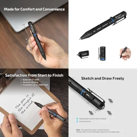 OLIGHT O'Pen Mini 2 Ballpoint Pen and Pencil in One Replaceable EDC Refill and Pencil Tip Smooth Writing Ideal for Office Work