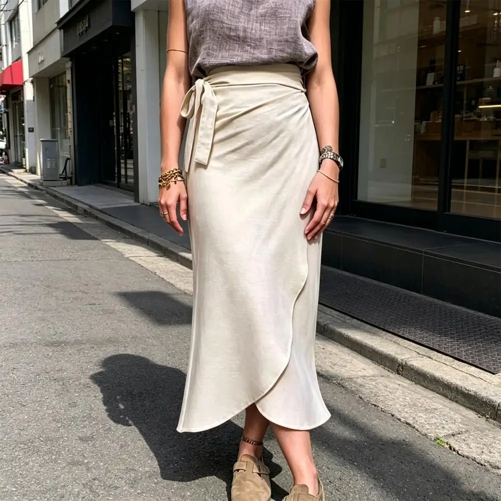 Women High Waist Skirt Hem Skirt Women’s High Waist Midi Skirt Hem Irregular Split Casual for Work Leisure Beach Parties