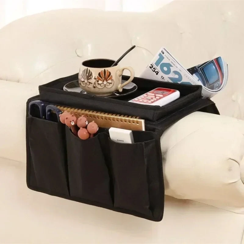 Sofa Storage Bag Living Room Sofa Armrest Organizer for TV Remote Control Cellphone Hanging Coffee Cup Tissue Storage Tray