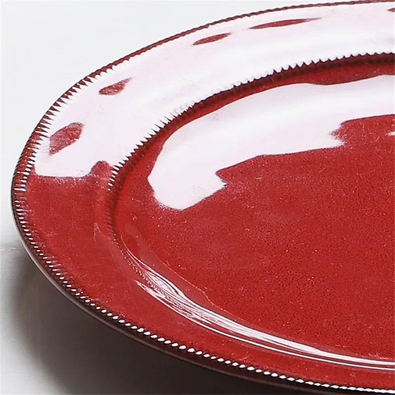 Nanzi Underglaze Hidden Red Plate, Creative Home Steak Dinner Plate, Ceramic Mesh Vegetable Plate