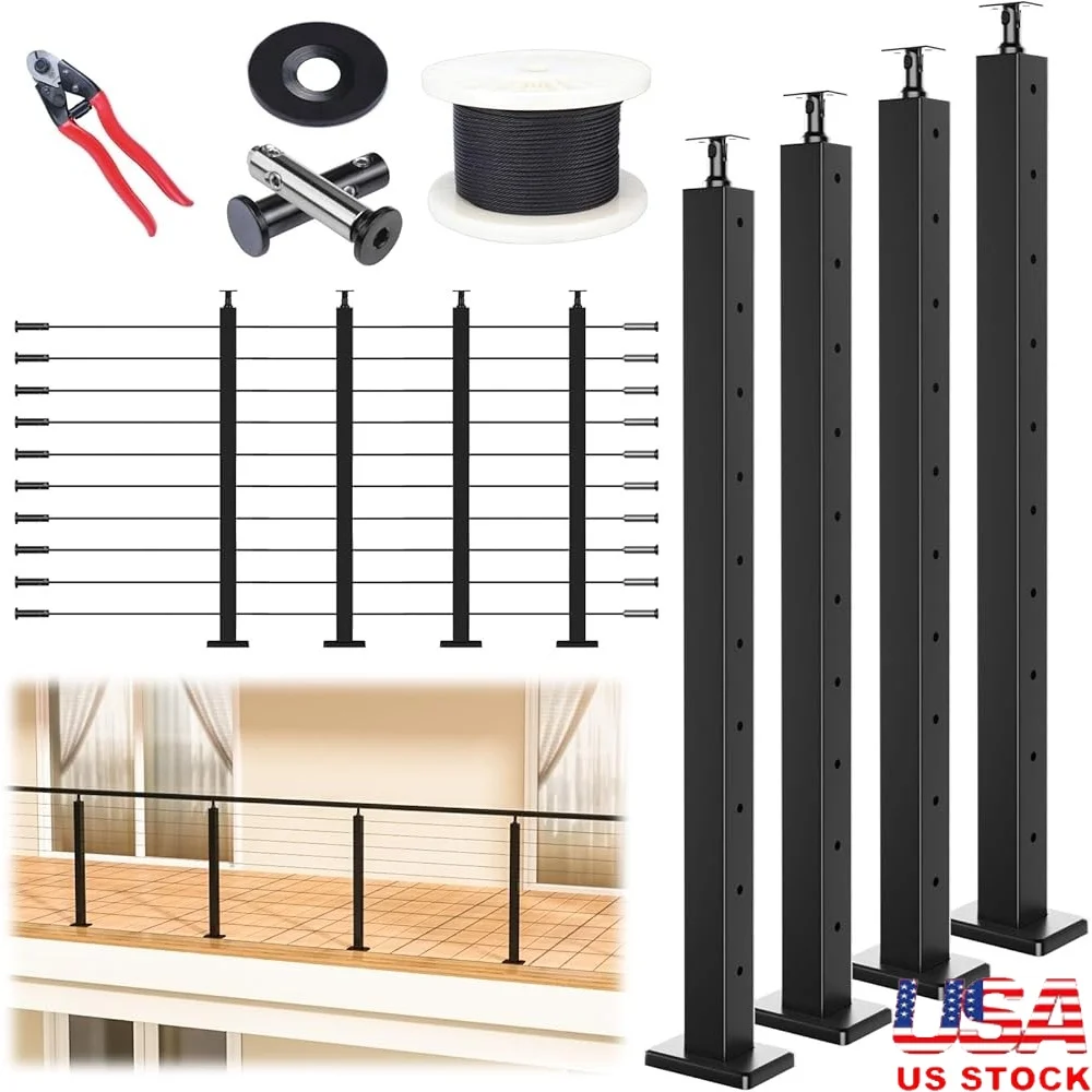 

Complete 15-20ft Cable Railing Post Kit Swageless 36in Stainless Steel Easy Install DIY Modular Solution 4 Pack Component