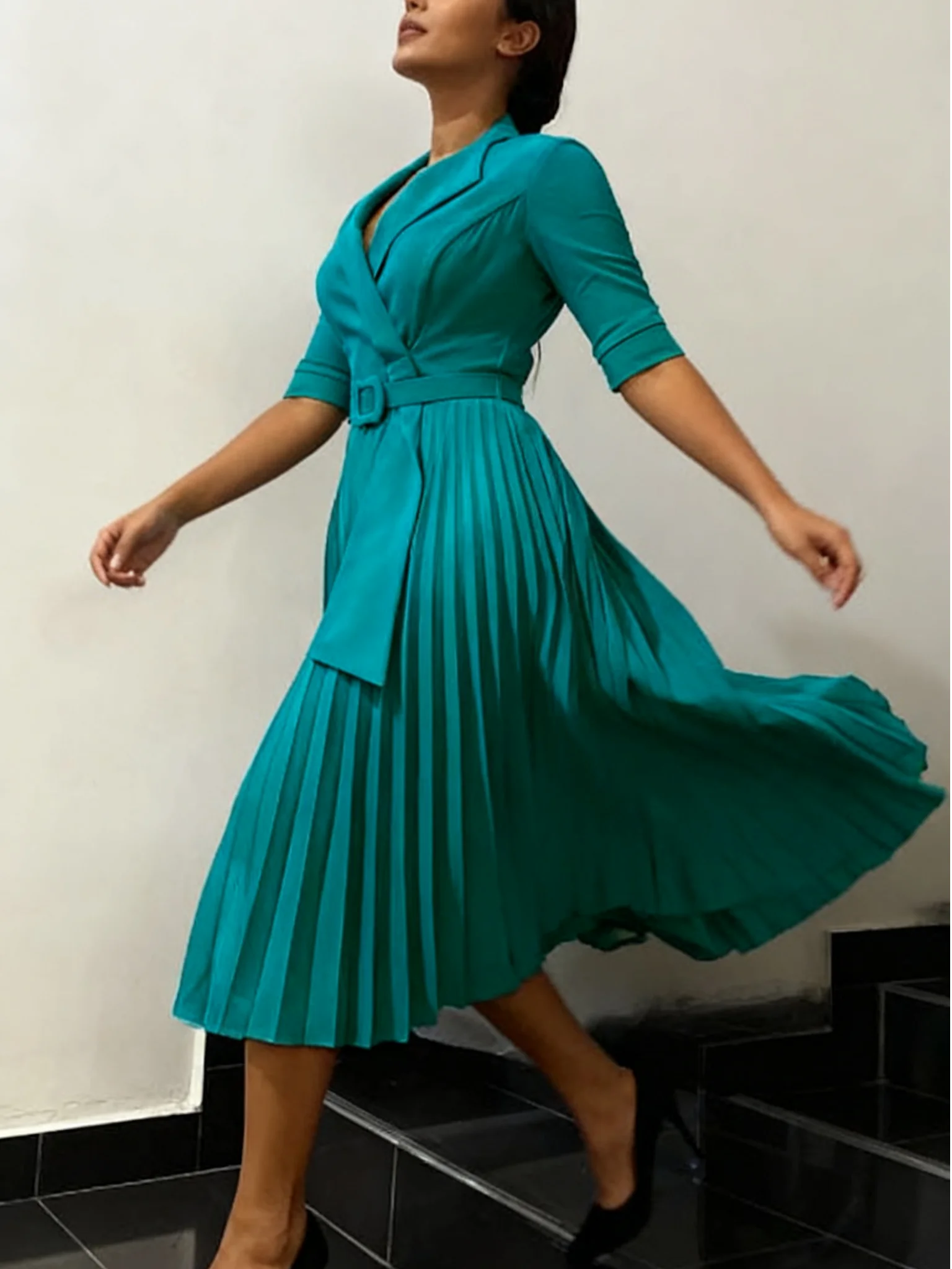 Plus Size, Women's Elegant A-Line Suit Collar Dress