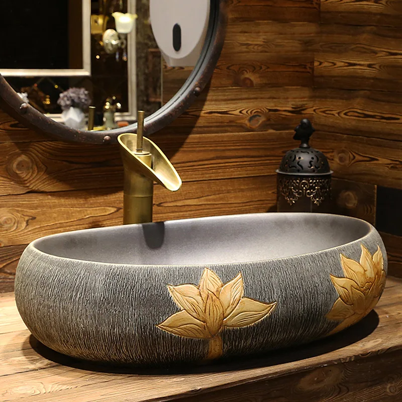 Jingdezhen Ceramic Art Table Basin Chinese Creative Wash Basin Basin Home Bathroom Retro Washbasin