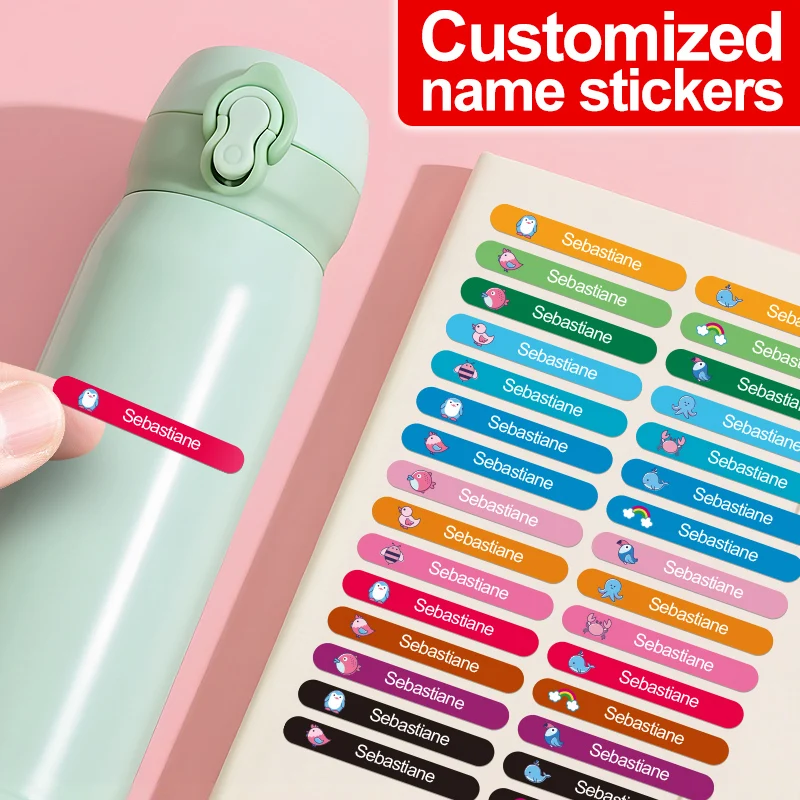 

Personalized Waterproof Labels Custom Made - Fun Animal Designs for Kids School Bags, Stationery & Book Covers, Eco-Friendly