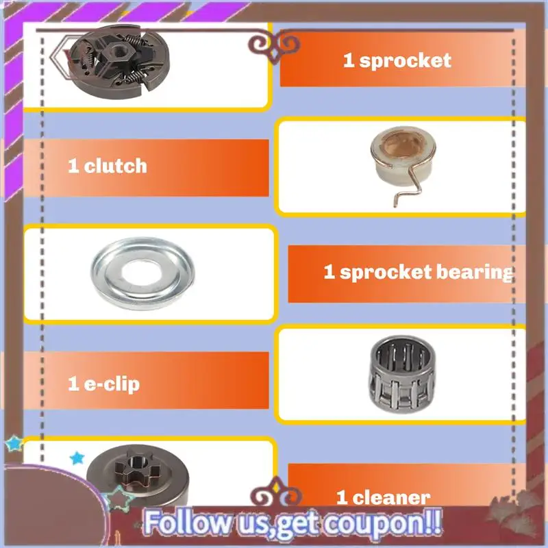 A57E-Sprocket Clutch 3/8 Inch For Stihl 017 018 021 023 025 Ms170 Ms180 Ms210 Ms230 Ms250 Chainsaw With Washer E-Clip Kit Replac