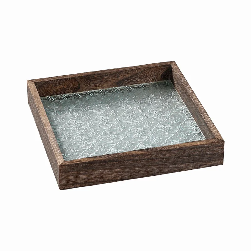 

Yjq Japanese-style Wagyu square box glass wood barbecue plate hot pot snowflake beef plate commercial