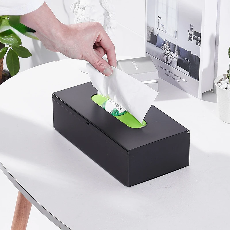 Tissue Box Rectangular Disposable Paper Storage Wall Mount Waterproof Desktop Stainless Steel Bathroom Metal Matte Black