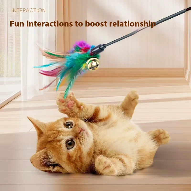 

Cute cat stick cat toy interactive long pole colorful feather with bell self-hi to relieve boredom pet supplies