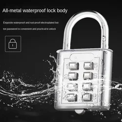 8 Digit Push Button Combination Padlock 5 Locking Mechanism Zinc Alloy Anti-theft Password Lock Colors