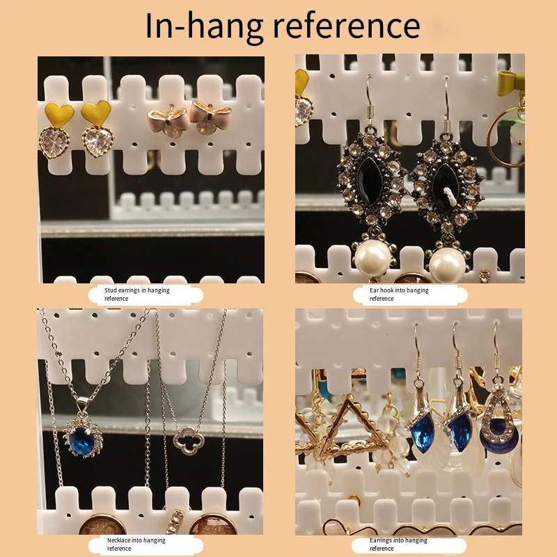 Jewelry Display Rack Necklaces Rings Plastic Folding Holder Large Capacity Bracelets Storage Hanger with Stud Earrings Holes