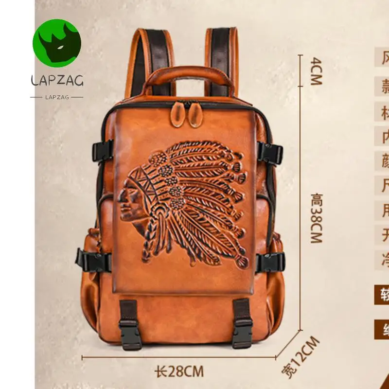 Mochilas vintage de couro genuíno para homens, grande capacidade, mochila de couro em relevo, bolsas de viagem para meninos pretas ou marrons enormes