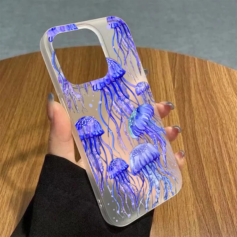 Ocean Jellyfish Print Phone Case For iPhone 17 16 15 14 13 12 11 Pro Max 16E XS X XR 7 8 Plus 12 Mini Shockproof Silicone Cover - náhled 2