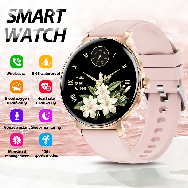 

LIGE Smart Watch Slim Design Women Health Care Screen Always Display Time Sports Bracelet Bluetooth Call Smartwatch For Women