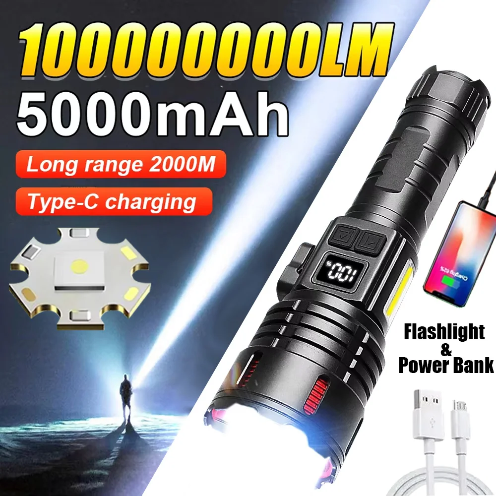 

2025 Most Powerful Flashlight Super Bright Rechargeable Led Torch 1000000LM Long Range Tactical Flashlights With Magnet Lantern