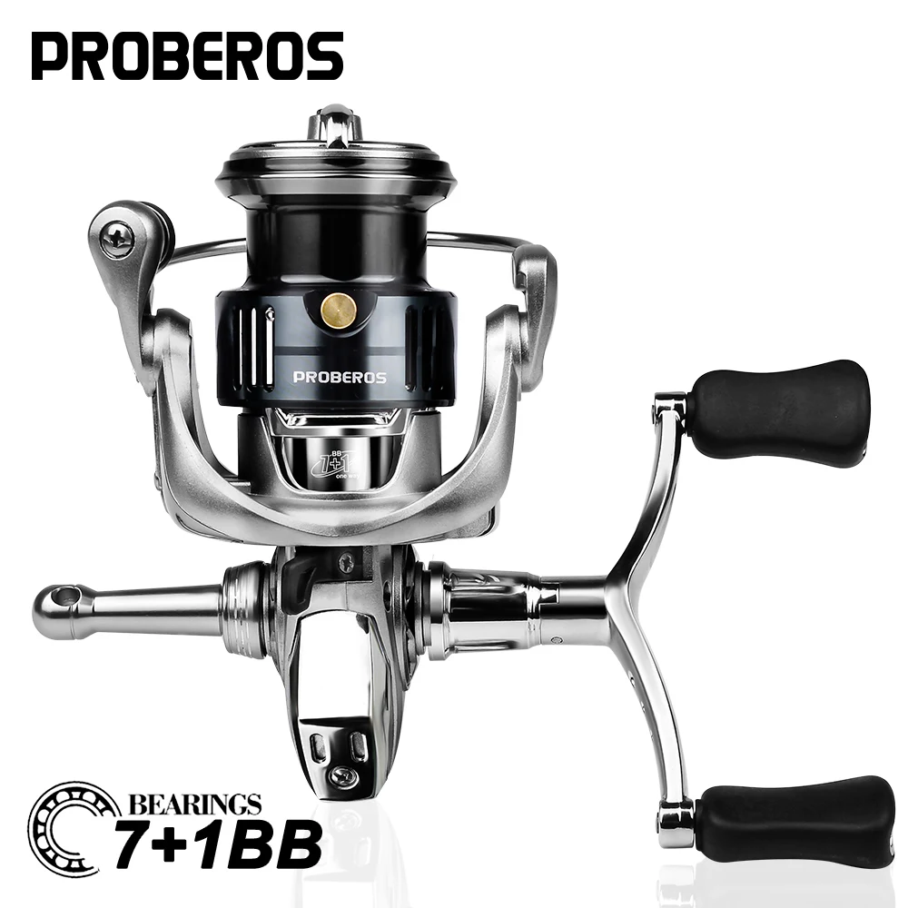 PROBEROS Spinning Fishing Reel, 7+1 Ball Bearings, Spinning Reel with Double Handle, Smooth Casting Fishing Wheel