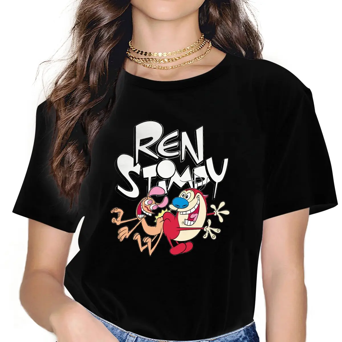 Game Ren And Stimpy Anime T Shirt Punk Women's Tees Summer Harajuku Crewneck Polyester TShirt