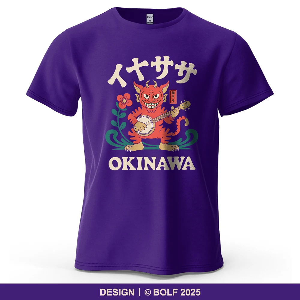 Okinawa Devil Printed Men's T-Shirt 100% Cotton Oversized Vibrant Graphic Tees for Women Cultural Fashion Tops Tees Streetwear