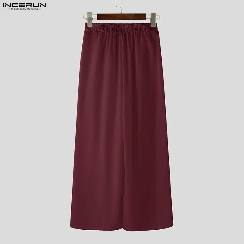 INCERUN Men Pants Solid Color Elastic Waist Joggers Casual Male Wide Leg Pants Streetwear Oversize 2026 Fashion Trousers Men view 5