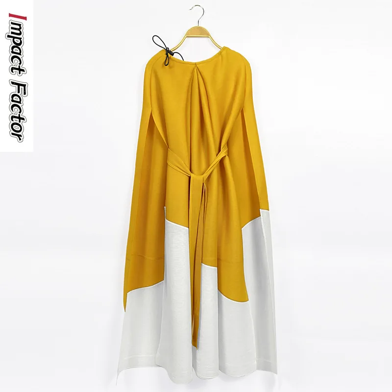 

2024 Three House Pleated Summer High End New Coat Cloak Contrast Color Long Casual Women's Dress