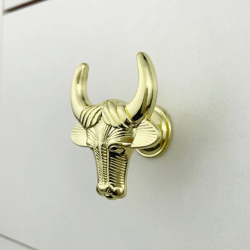 New 50Pcs/Lot Golden Bull Shape Drawer Knob Furniture Handle Single Hole Cabinet Door Handles For Kitchen Cupboard Pulls