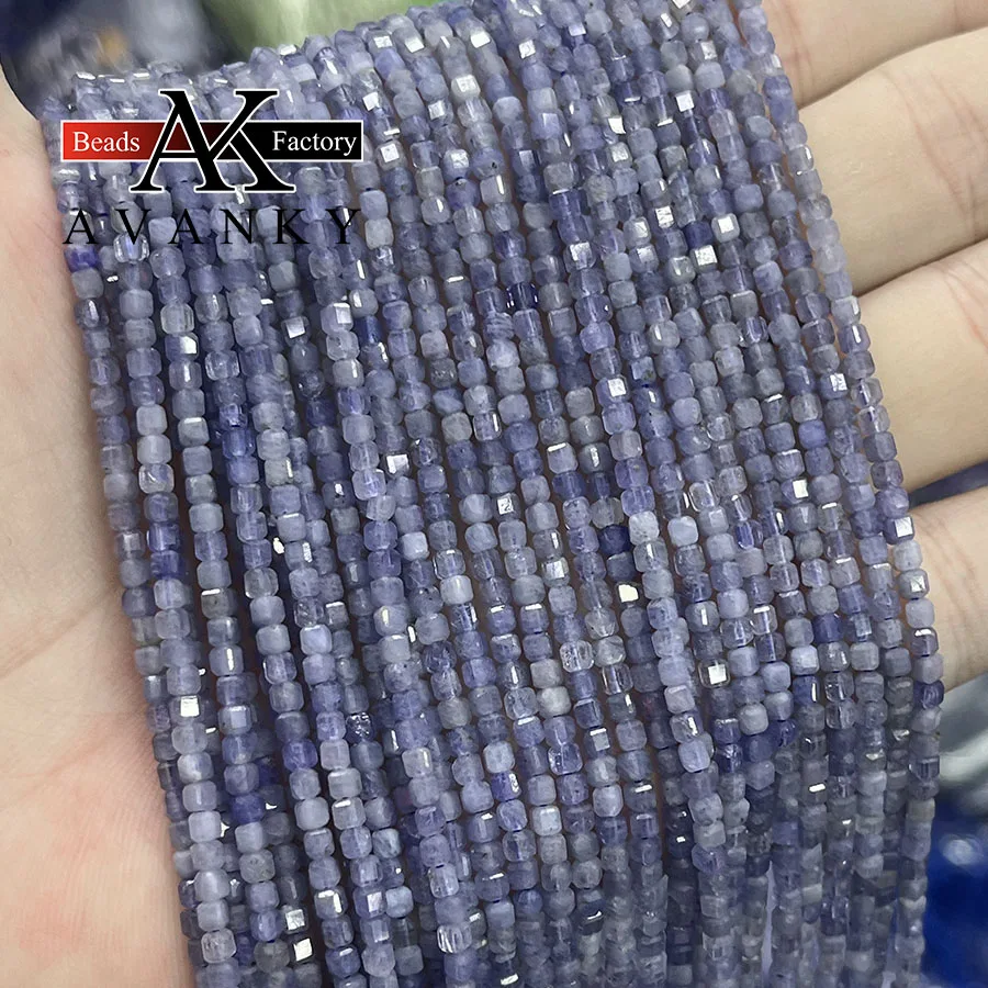 

2.5mm Natural Crystal Tanzanite Stone Handmade Faceted Cube Loose Beads For DIY Jewelry Making Bracelet Necklace 15“