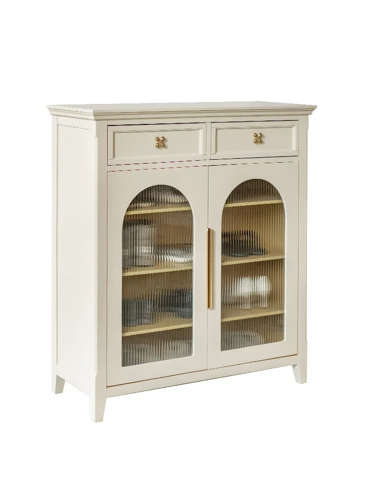 French Cream Style Shoe Cabinet Solid Wood Entrance Cabinet Storage Cabinet Mid-Ancient Slightly Luxury Decoration Hall