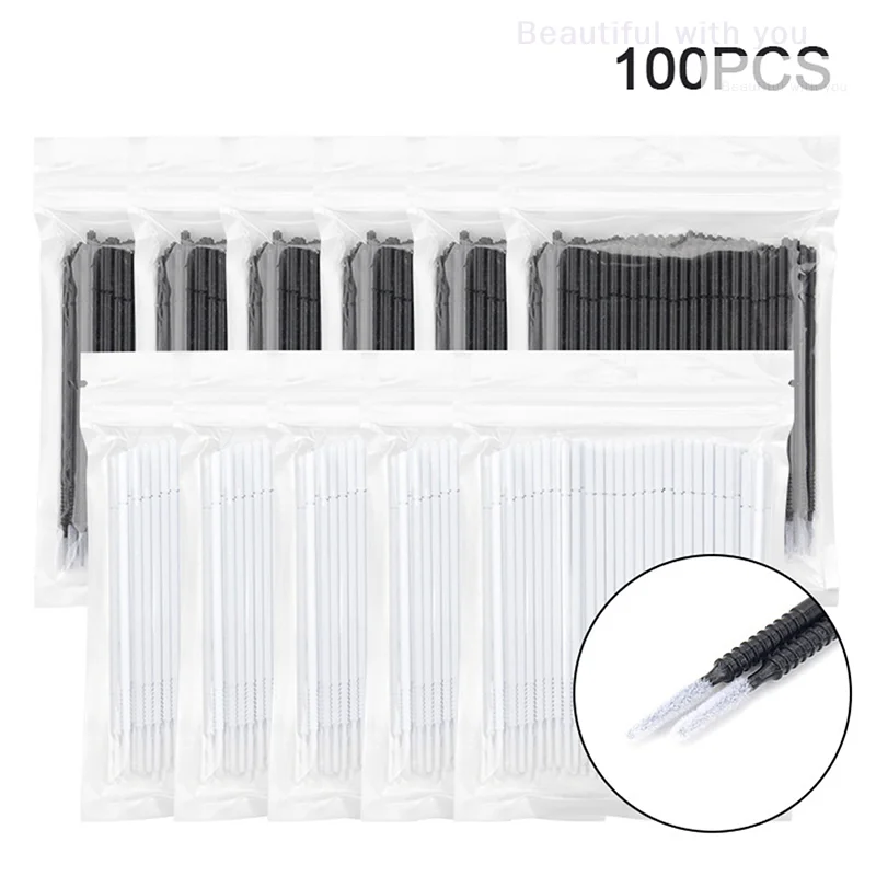 100 SZT. Jednorazowe Patyczki Kosmetyczne do Przedłużania Rzęs, Aplikator do Maskary, Szczoteczka do Przedłużania Rzęs, Aplikator do Makijażu, Narzędzie do Usuwania