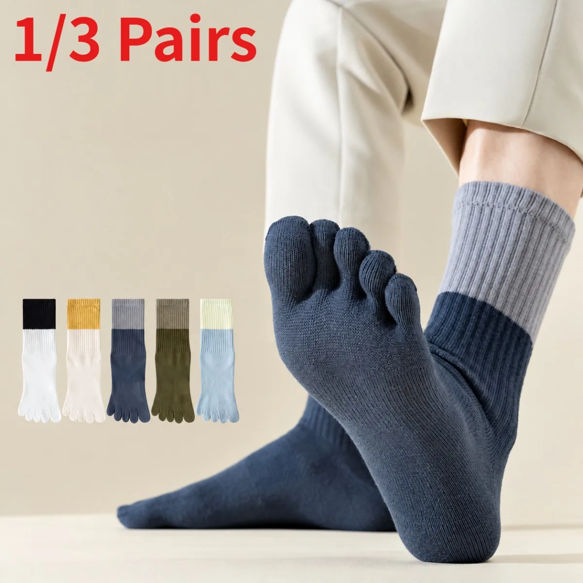 1/3 Pairs Cotton Toe Socks Men Women Antibacterial Crew Socks Breathable Sweat Absorbing Odor Control Five Finger Socks Sports