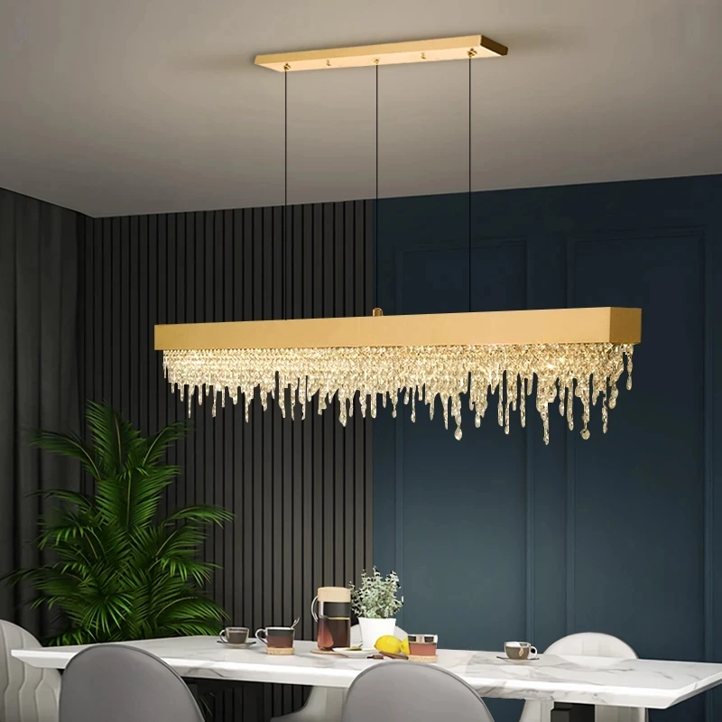 Modern Kitchen Island Crystal Chandelier Luxury Dining Room LED Hanging Light Fixture Gold/Black Home Decor Indoor Chandelier