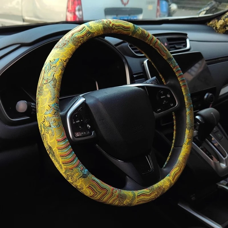 اليد المطرزة الغطاء الواقي لعجلة القيادة 37 سنتيمتر 38 سنتيمتر لا تصادم أنماط أربطة مرنة موضة اكسسوارات السيارات الداخلية