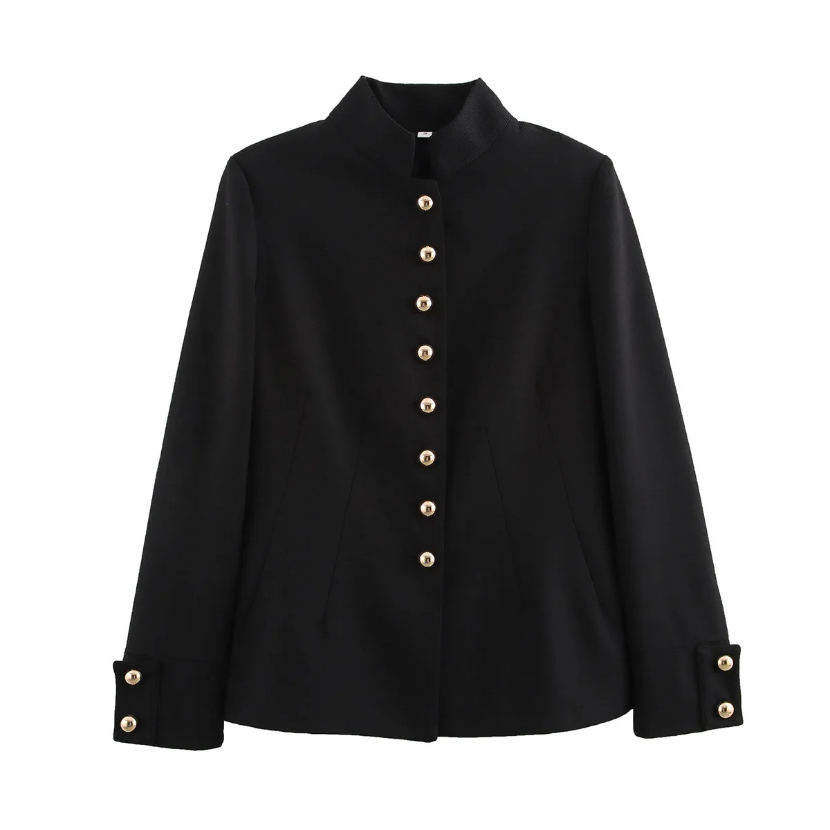 

ZBZA Woman Retro Loose Jacket Stand Collar Gold Button Long Sleeve Solid Color Simple Suit Commuter Early Autumn New Female Top